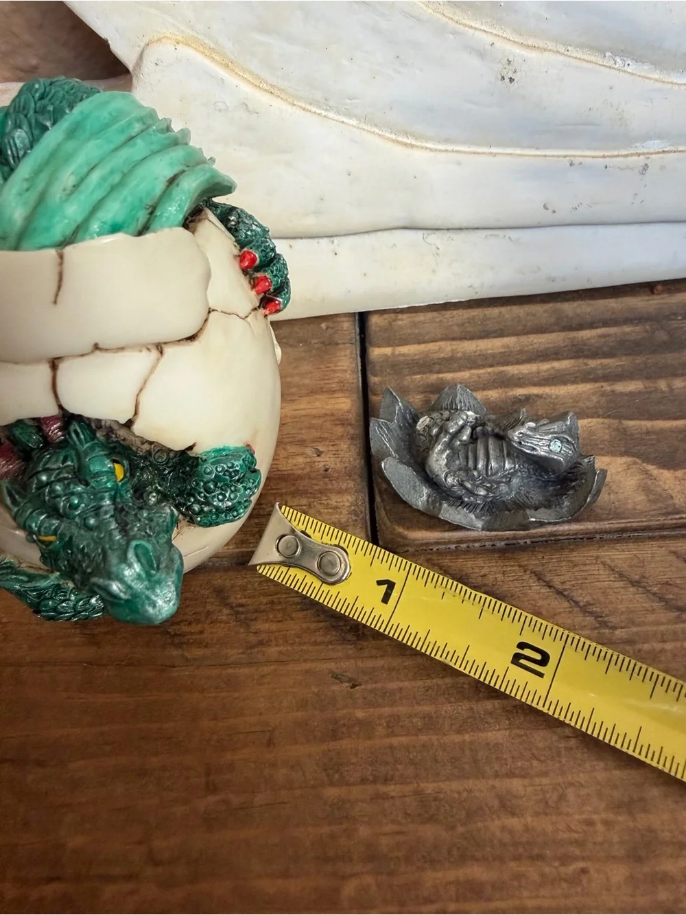 Vintage 90’s Green Baby Dragon Hatchling and Radcliffe Pewter Jewel Eyed Dragon